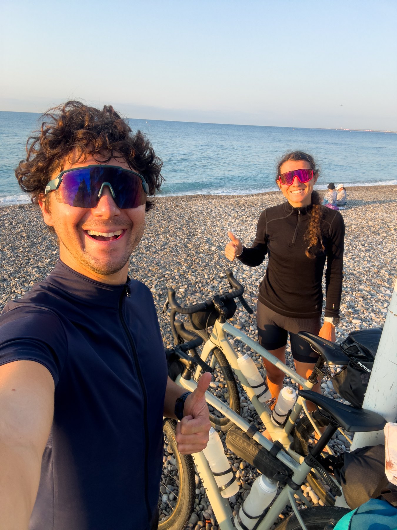 Starting near Lake Geneva with loaded bikes