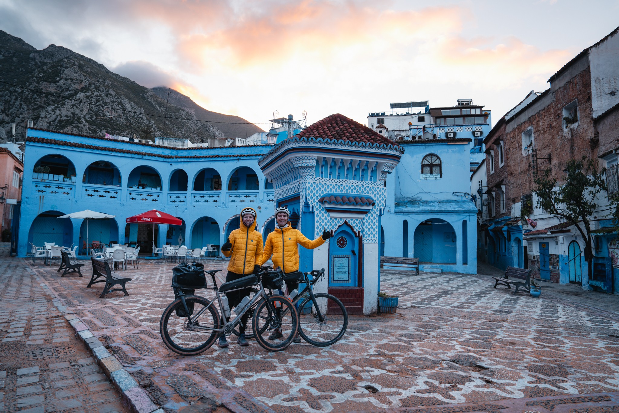 Loaded bikes in the blue medina of Chefchaouen
