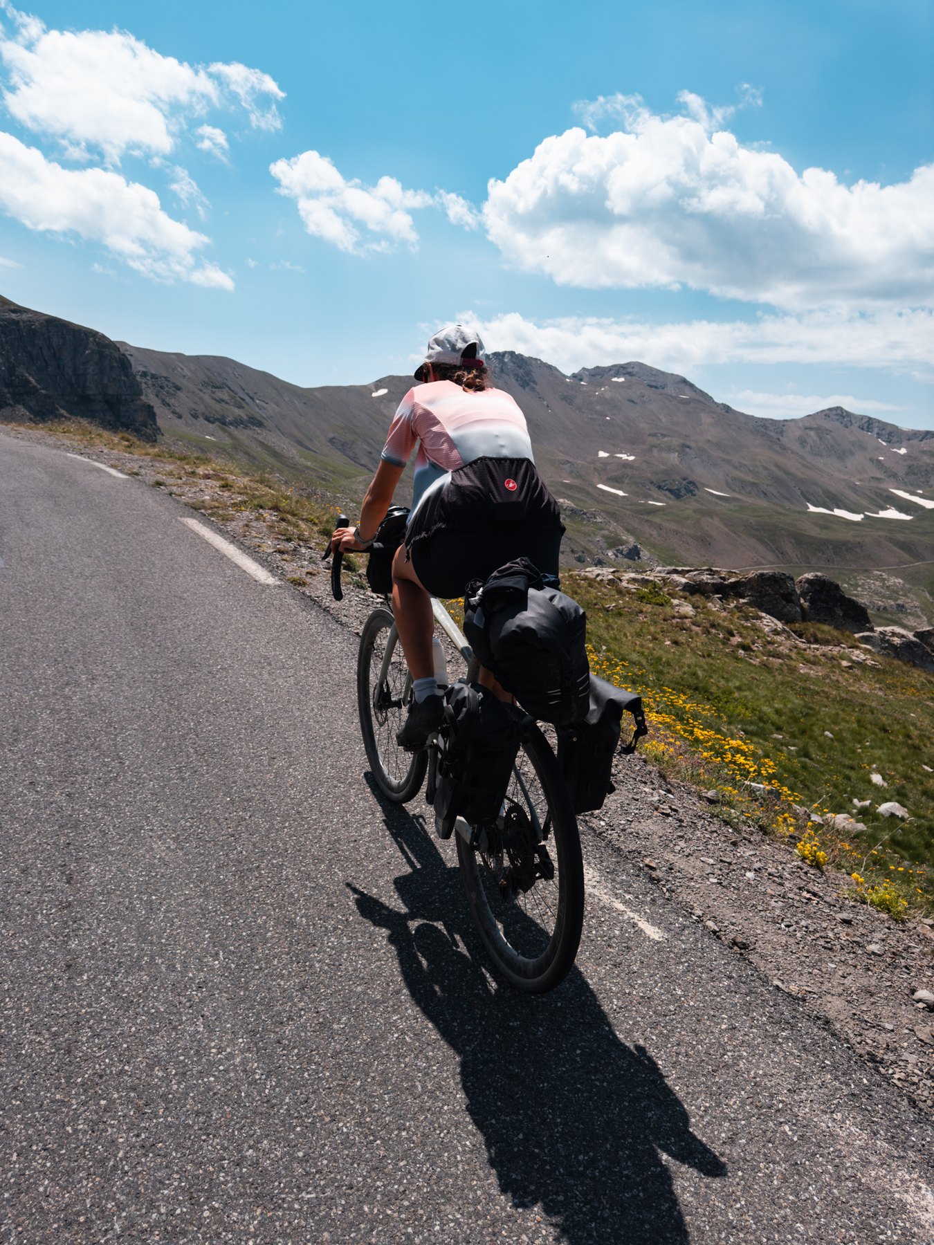 Long road day on gravel bikes in the Alps