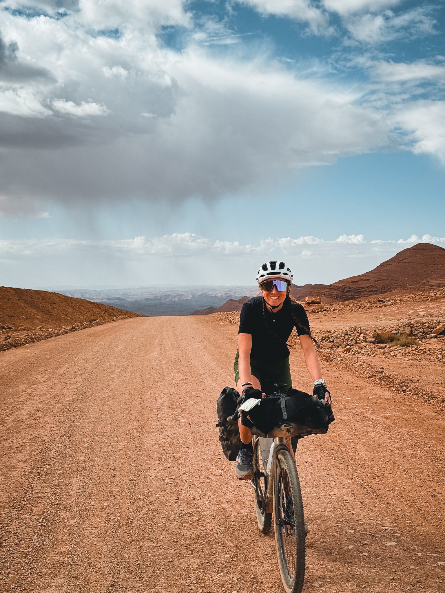 Gravel track under a storm in Morocco