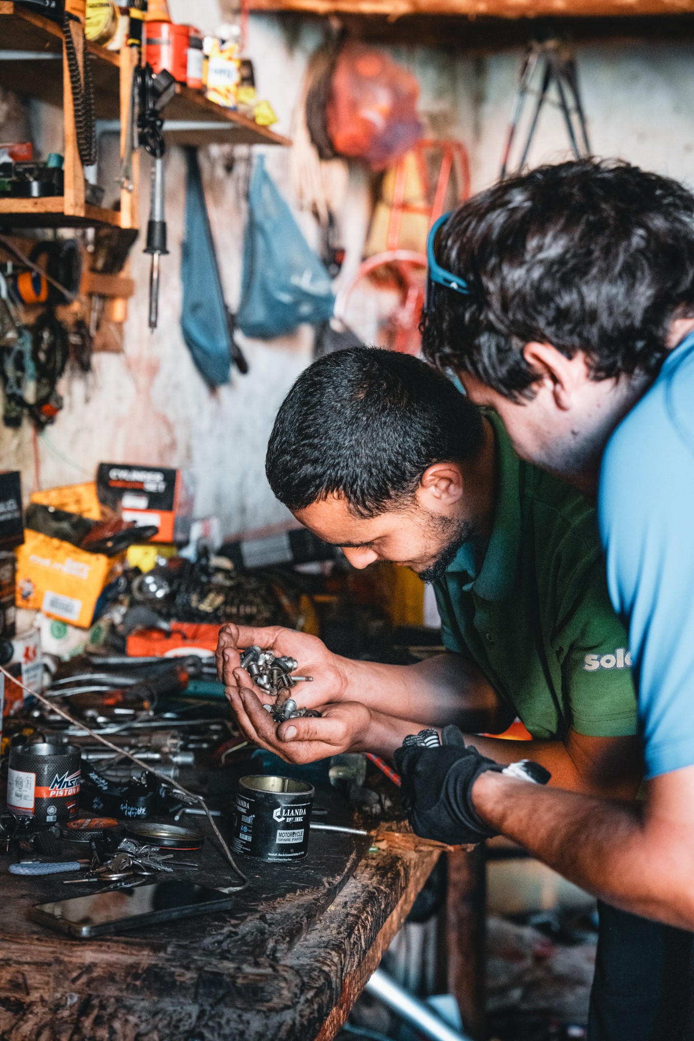 Bike repair in a Moroccan village workshop