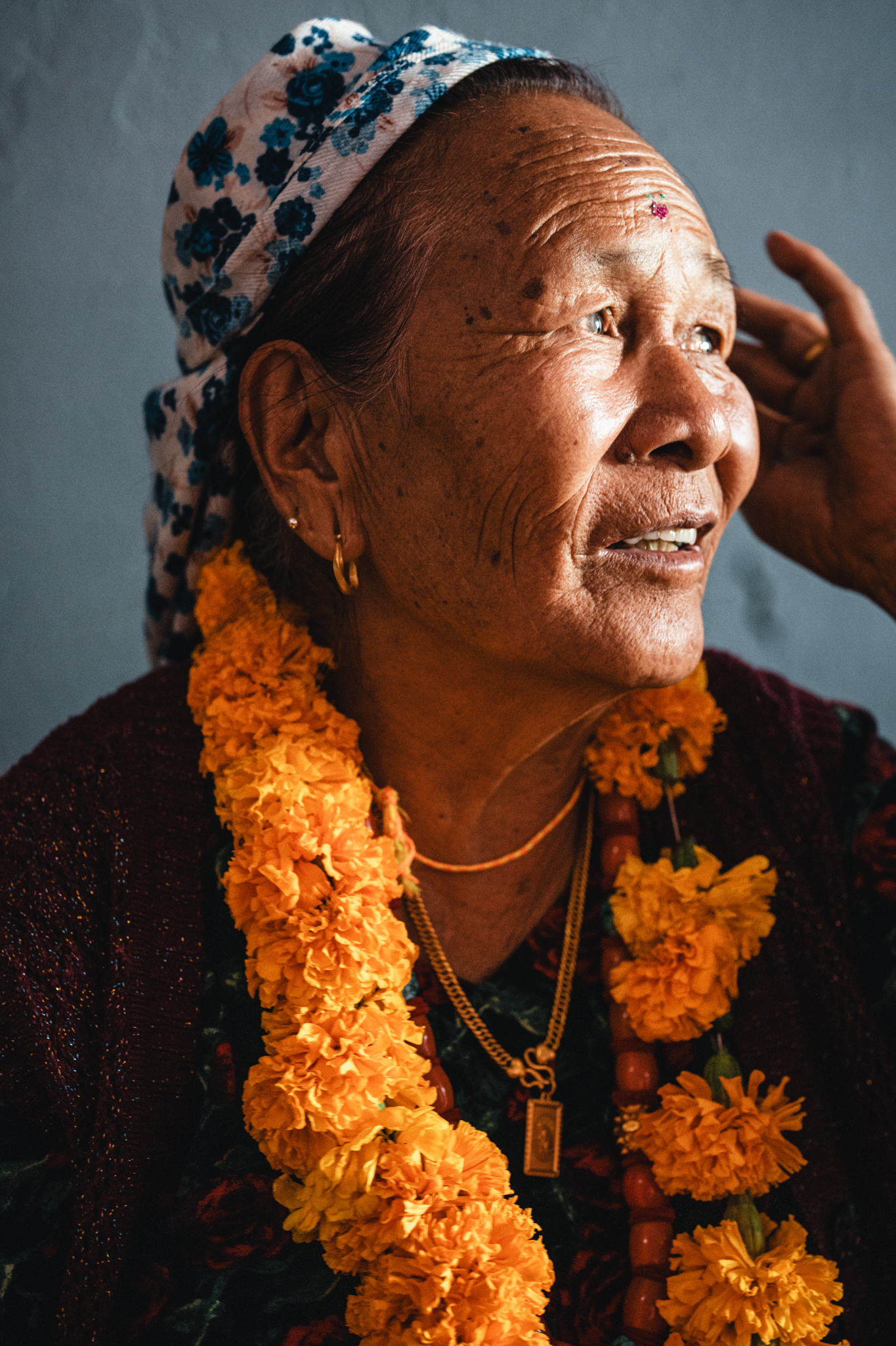 Portrait with flower garland